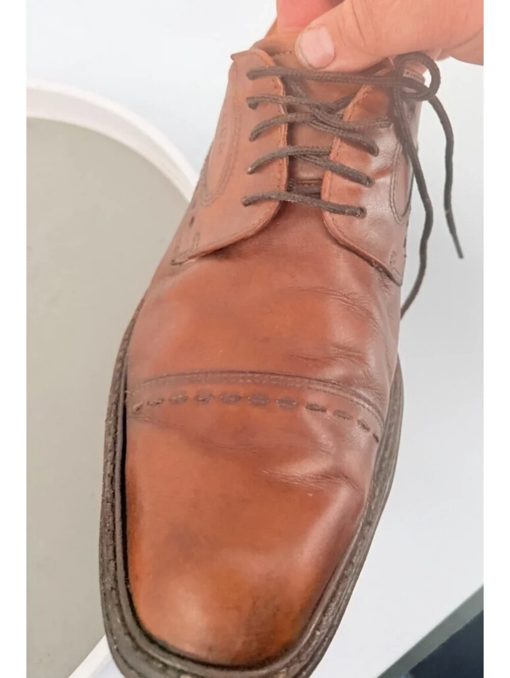 ECCO Men's Cap Toe Derby Dress Shoes Brown Leather Extra Width US 10.5 Vibram